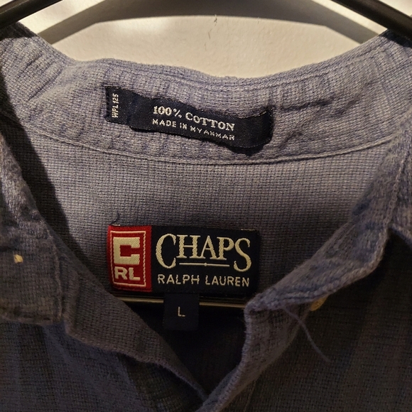 Vtg Y2K Chaps Ralph Lauren Button Up Shirt L Blue Crest Logo Preppy Old Money - Picture 5 of 7